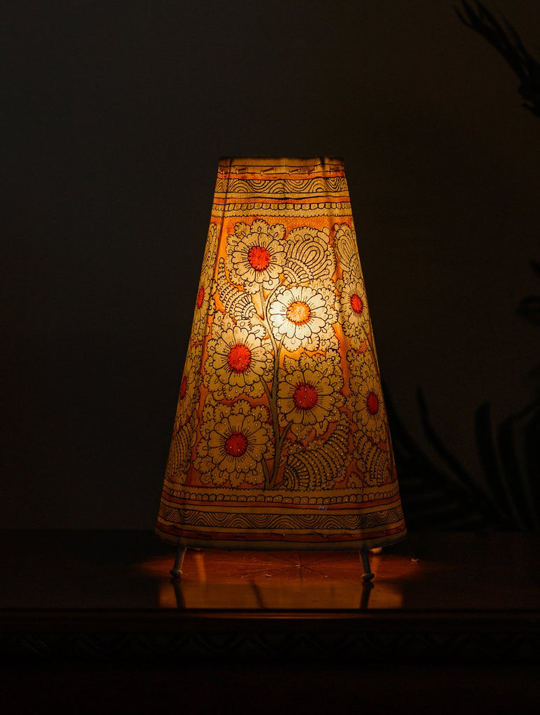 Andhra Leather Craft Table Lamp Shade, Medium (13"x 8") - Yellow Flora