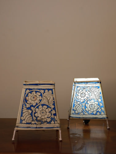 Andhra Leather Craft  Lamp Shades (Mini) - Set of 2, Blue Flora