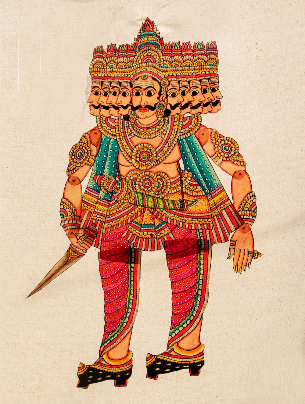 Load image into Gallery viewer, Andhra Leather Painted String Puppet - Raavan - The India Craft House 