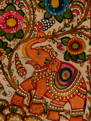 Andhra Leather Painted Wall Piece - Long Panel (Floral) - The India Craft House 