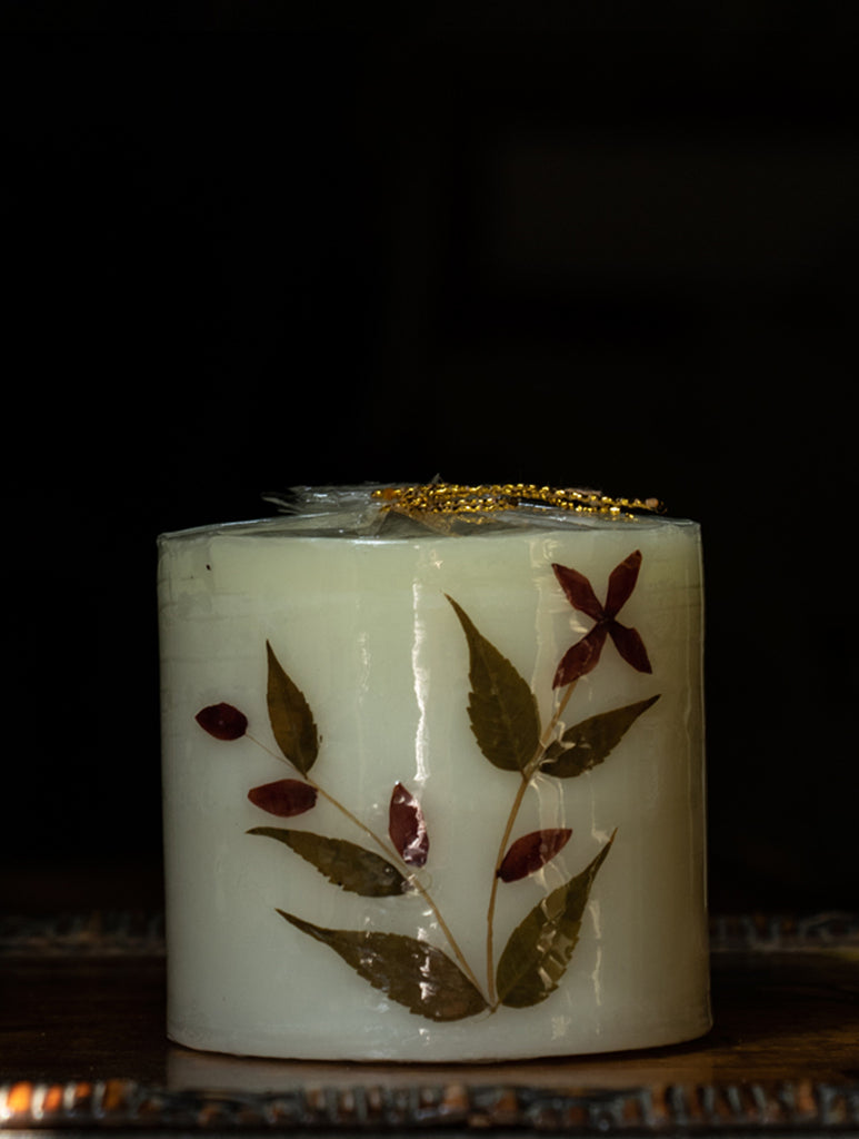 Aromatic Pondicherry Wax Pillar Candle - Lavender - The India Craft House 