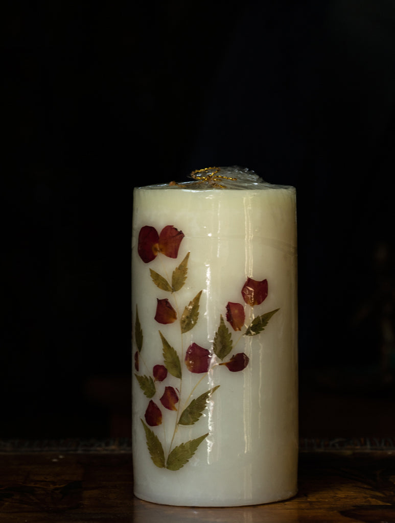 Aromatic Pondicherry Wax Pillar Candle - (Large) Rose - The India Craft House 