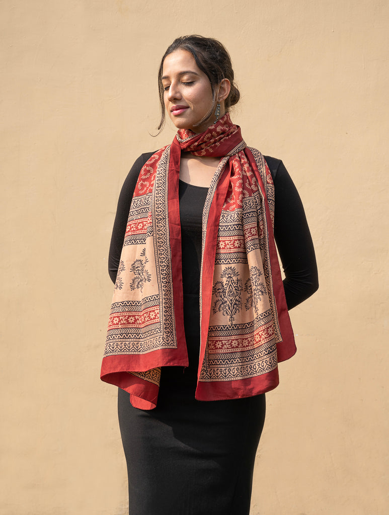 Bagh Hand Block Printed - Pure Crepe Silk Stole
