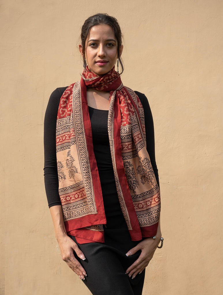 Bagh Hand Block Printed - Pure Crepe Silk Stole
