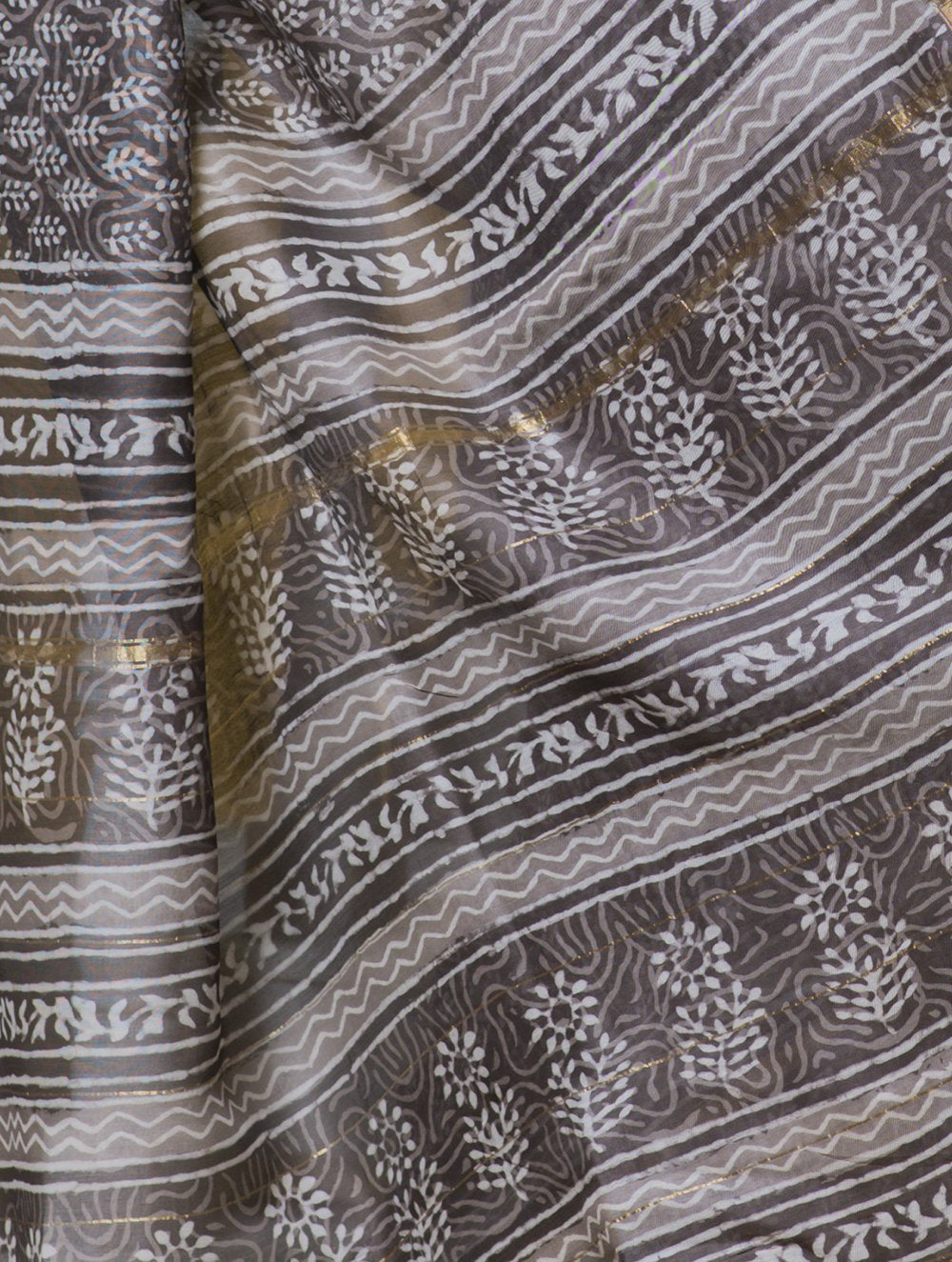 Load image into Gallery viewer, Bagru Block Printed Chanderi Saree - Bud (With Blouse Piece)