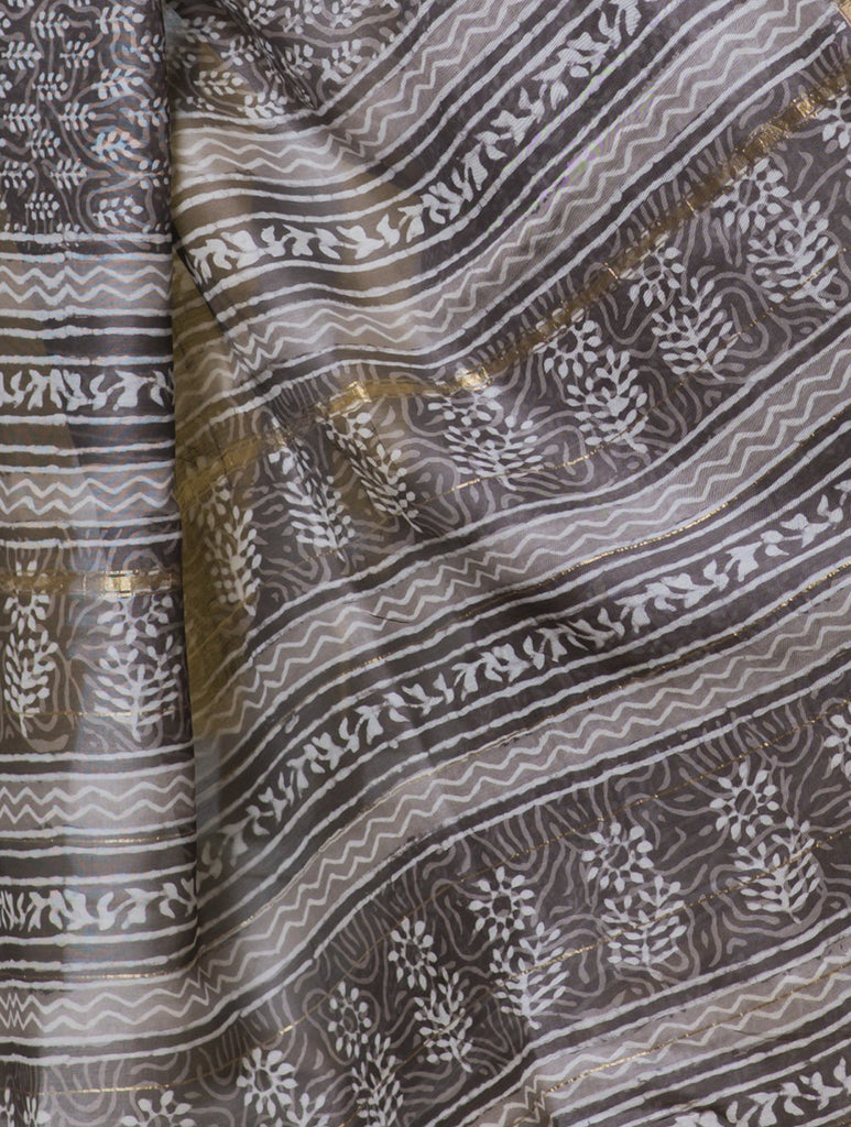 Bagru Block Printed Chanderi Saree - Bud (With Blouse Piece)