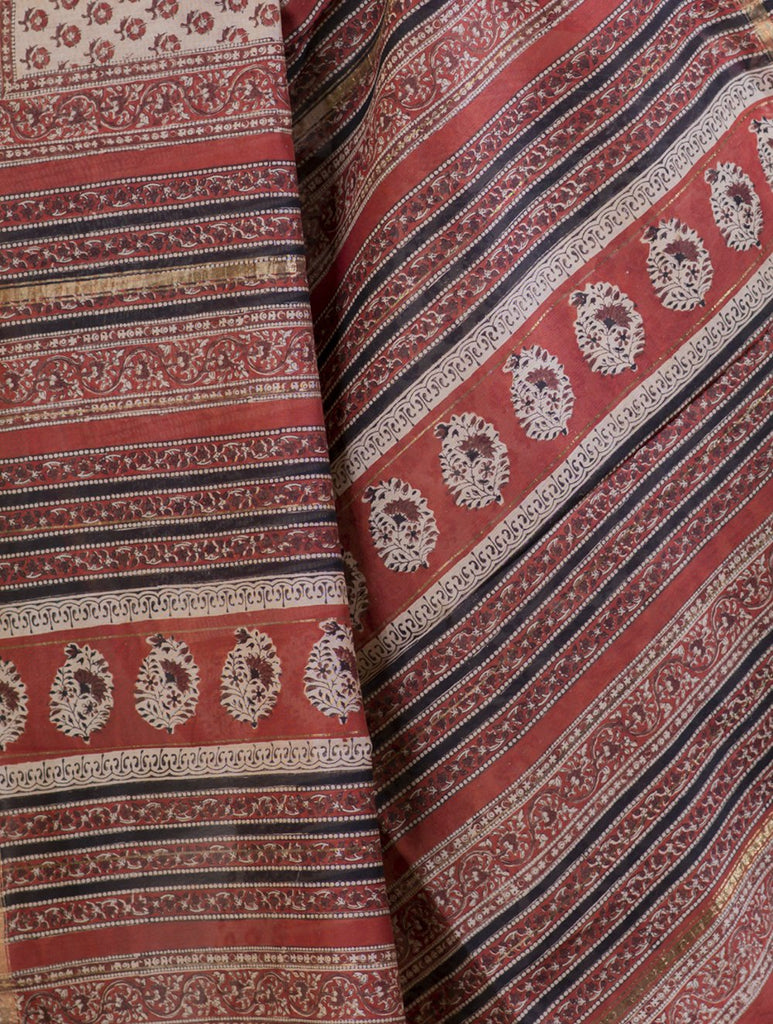 Bagru Block Printed Chanderi Saree - Fleurs (With Blouse Piece)