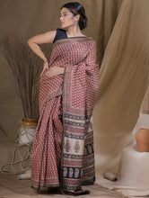 Load image into Gallery viewer, Bagru Block Printed Chanderi Saree - Floral Buds (With Blouse Piece)