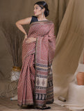 Bagru Block Printed Chanderi Saree - Floral Buds (With Blouse Piece)