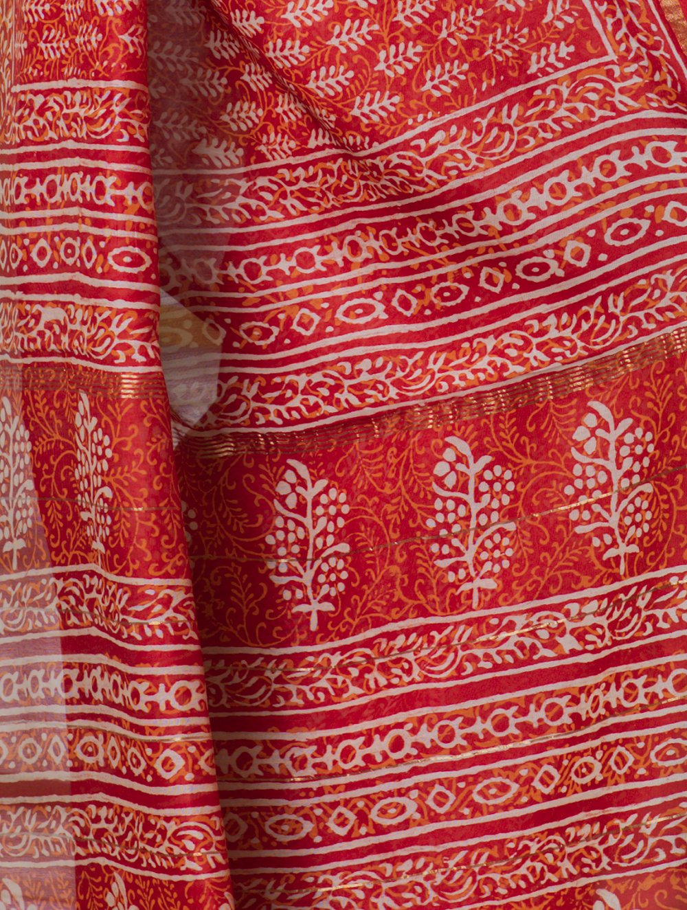 Load image into Gallery viewer, Bagru Block Printed Chanderi Saree - Leaf &amp; Flowers (With Blouse Piece)