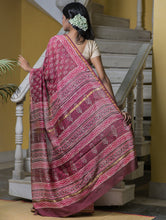 Load image into Gallery viewer, Bagru Block Printed Chanderi Saree - Pink Leaf (With Blouse Piece)