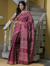 Load image into Gallery viewer, Bagru Block Printed Chanderi Saree - Pink Leaf (With Blouse Piece)