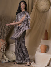 Load image into Gallery viewer, Bagru Block Printed Georgette Saree - Floral Ambi (With Blouse Piece)