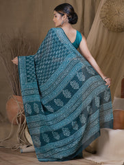 Bagru Block Printed Georgette Saree - Leaf Grace (With Blouse Piece)