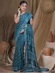 Bagru Block Printed Georgette Saree - Leaf Grace (With Blouse Piece)