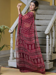 Bagru Block Printed Georgette Saree - Maroon & White