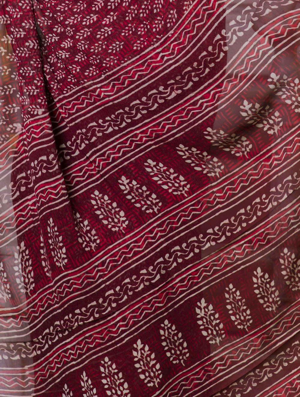 Bagru Block Printed Georgette Saree - Maroon & White