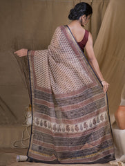 Bagru Block Printed  Maheshwari Saree - Floret Bloom (With Blouse Piece)