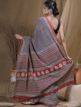 Load image into Gallery viewer, Bagru Block Printed Mul Cotton Saree - Black, White &amp; Red