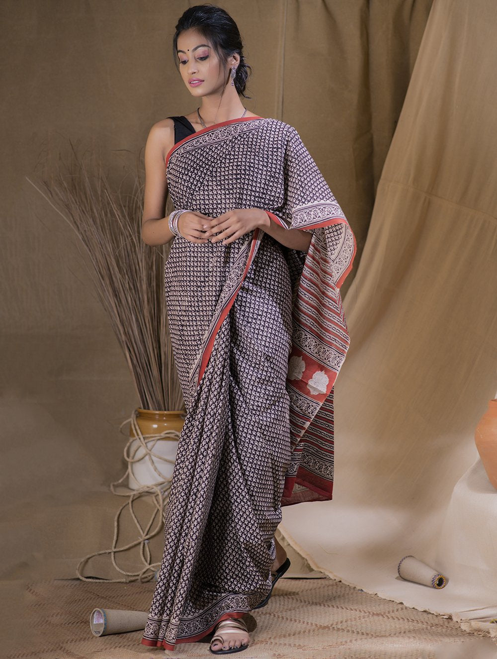 Handloom cotton saree, enhanced with woven fish motif along the border. ..  Details: Colors: Black, red Fab… | Saree trends, Saree designs party wear,  Stylish sarees