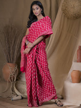 Load image into Gallery viewer, Bagru Block Printed Mul Cotton Saree - Deep Coral &amp; White