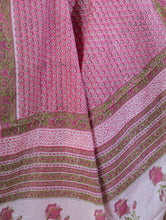 Load image into Gallery viewer, Bagru Sanganeri Block Printed Cotton Saree - Pink, White &amp; Green