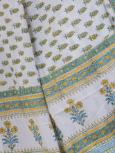 Load image into Gallery viewer, Bagru Sanganeri Block Printed Cotton Saree - Yellow, White &amp; Aqua