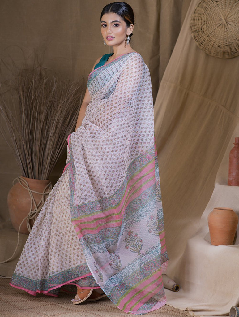 Bagru Sanganeri Block Printed Kota Saree - Bahara  (Without Blouse Piece)