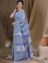 Load image into Gallery viewer, Bagru Sanganeri Block Printed Kota Saree - Blue Floral  (Withput Blouse Piece)