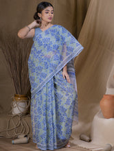 Load image into Gallery viewer, Bagru Sanganeri Block Printed Kota Saree - Blue Floral  (Withput Blouse Piece)