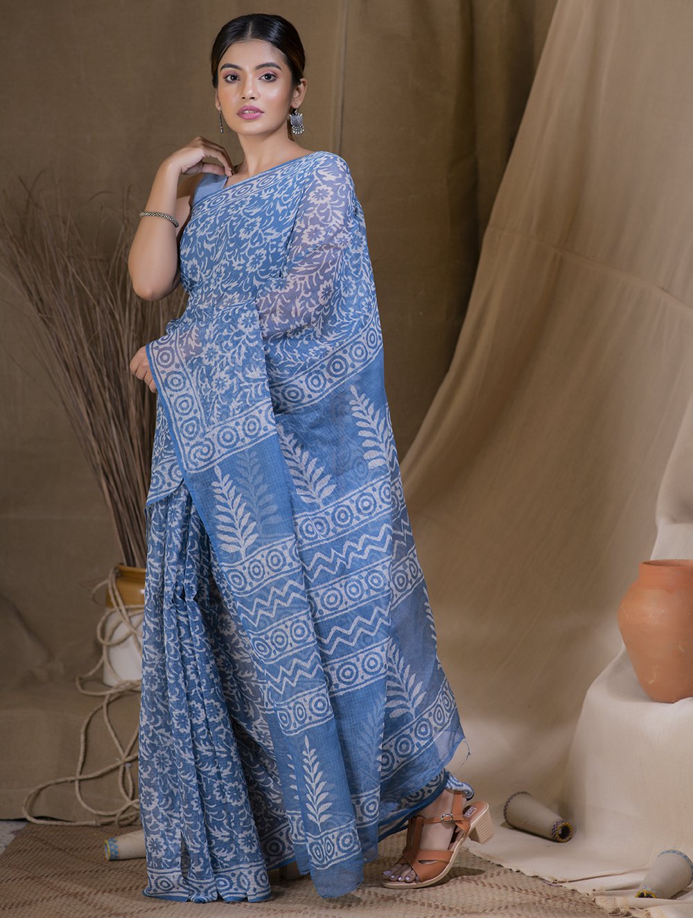 Load image into Gallery viewer, Bagru Sanganeri Block Printed Kota Saree - Floral  (Without Blouse Piece)