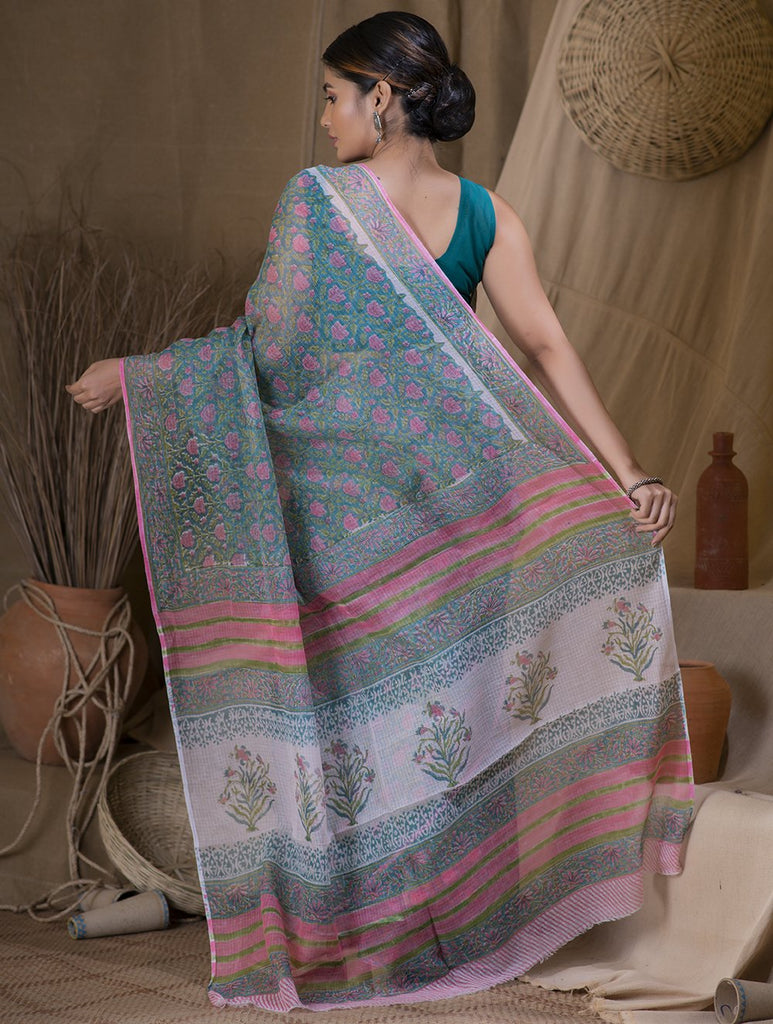 Bagru Sanganeri Block Printed Kota Saree - Phool Bahar  (Without Blouse Piece)