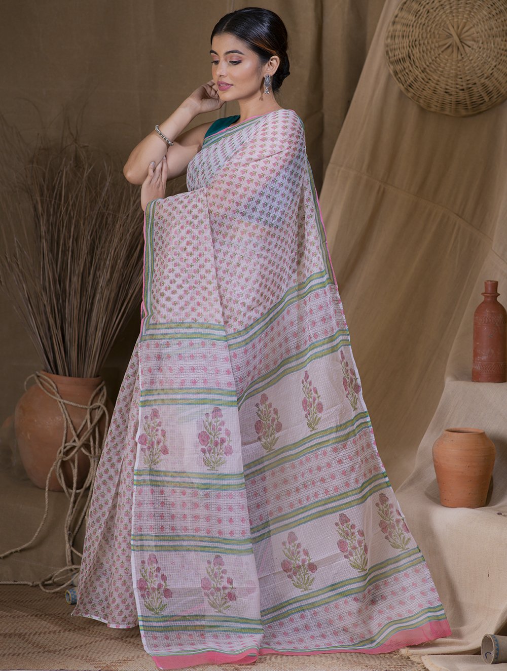 Load image into Gallery viewer, Bagru Sanganeri Block Printed Kota Saree - Phool  (Without Blouse Piece)