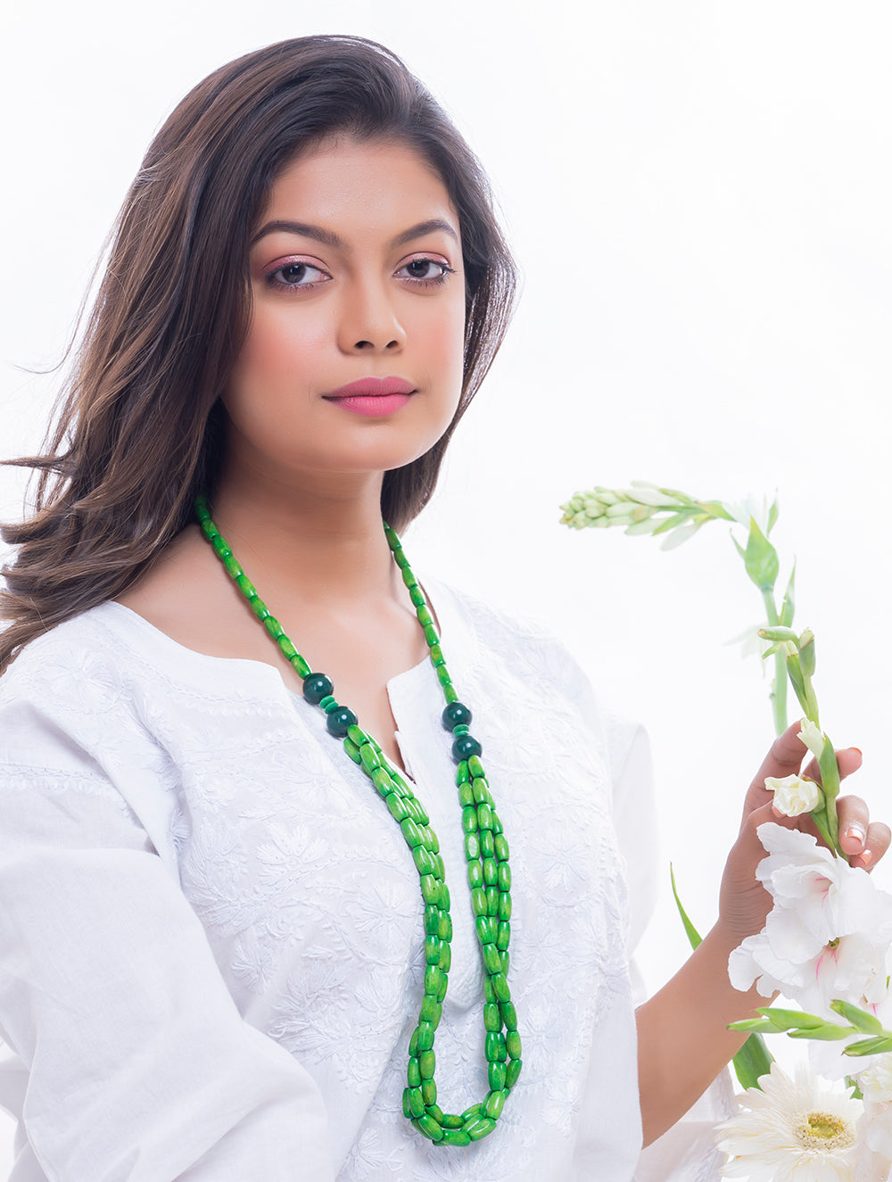 Bengal Wooden Beads Neckpiece - Leaf Green