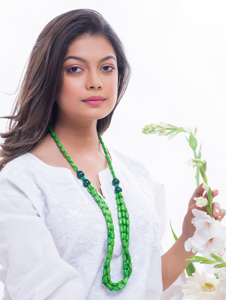 Bengal Wooden Beads Neckpiece - Leaf Green