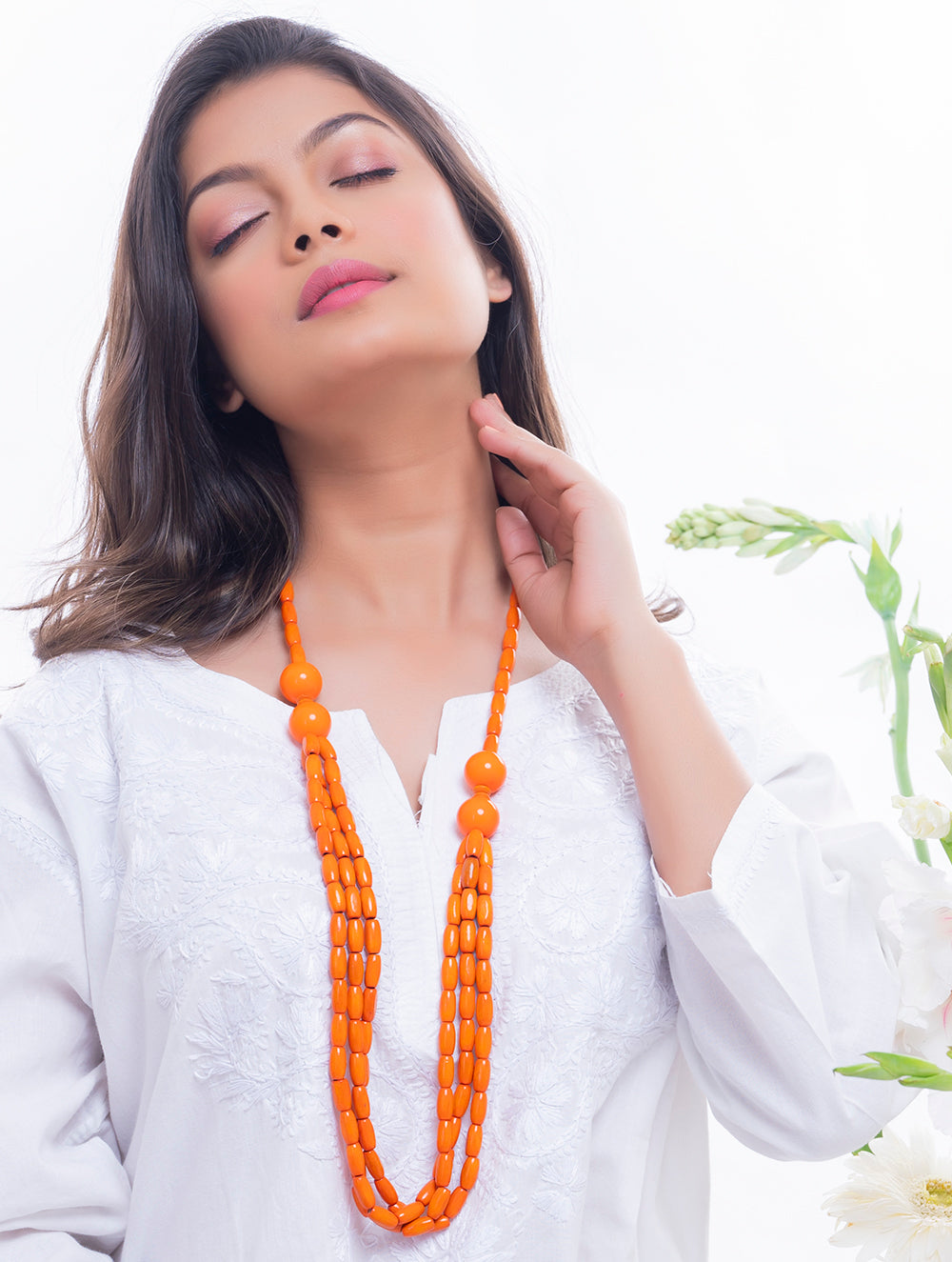 Load image into Gallery viewer, Bengal Wooden Beads Neckpiece - Orange