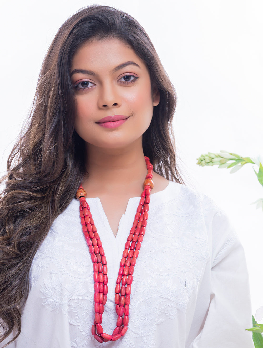 Bengal Wooden Beads Neckpiece - Red