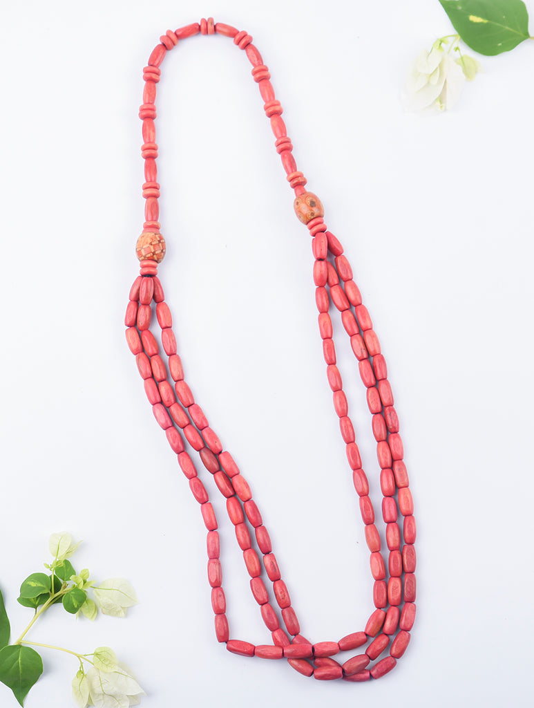Bengal Wooden Beads Neckpiece - Red