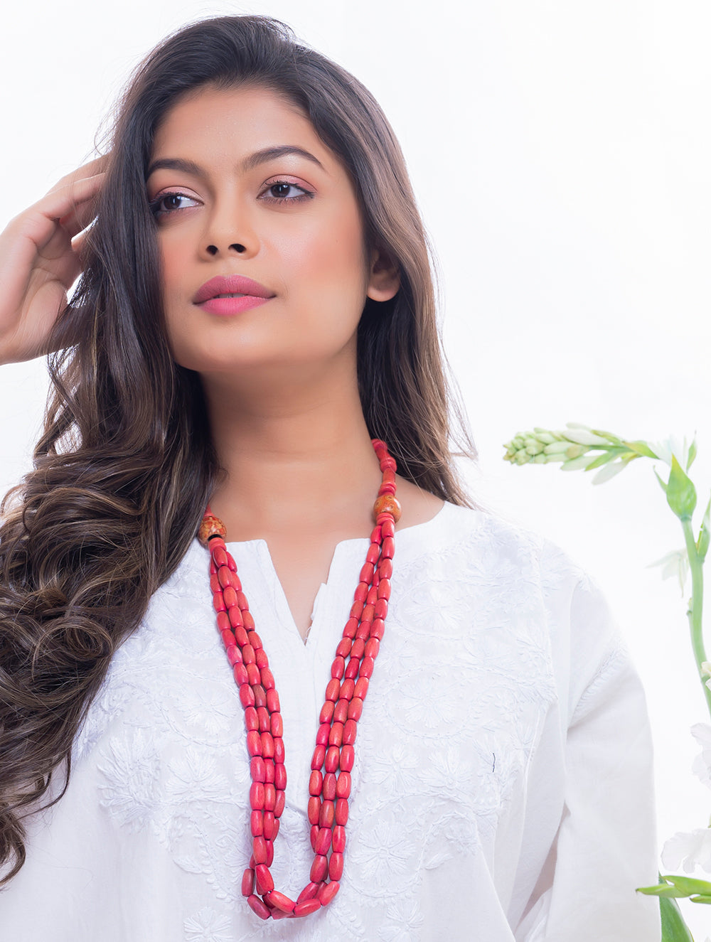 Bengal Wooden Beads Neckpiece - Red