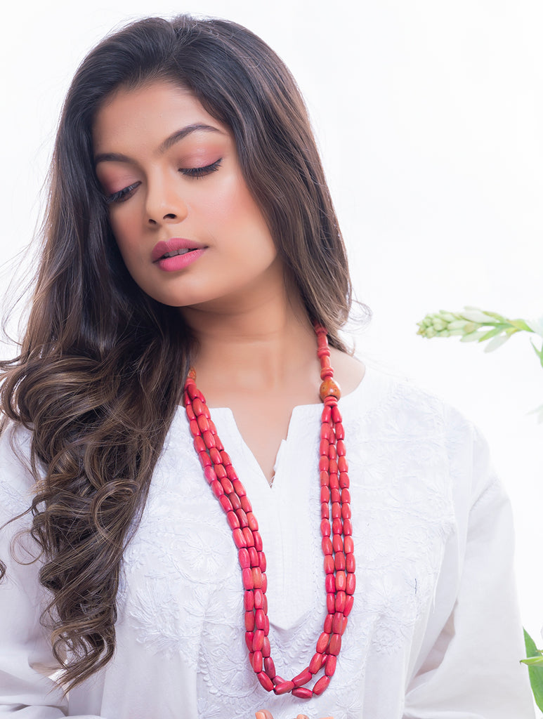 Bengal Wooden Beads Neckpiece - Red