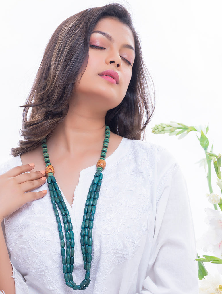 Bengal Wooden Beads Neckpiece - Teal