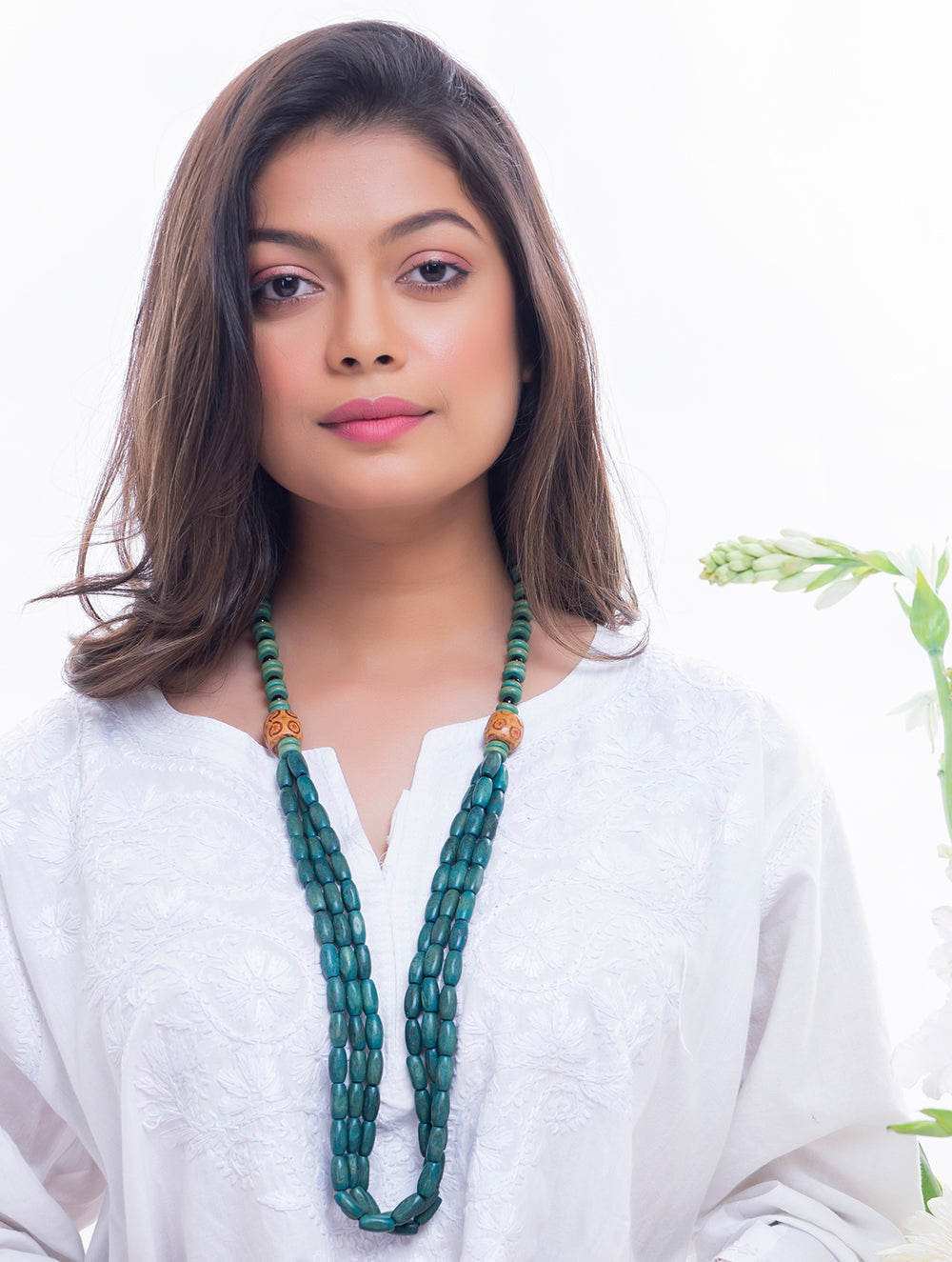 Bengal Wooden Beads Neckpiece - Teal