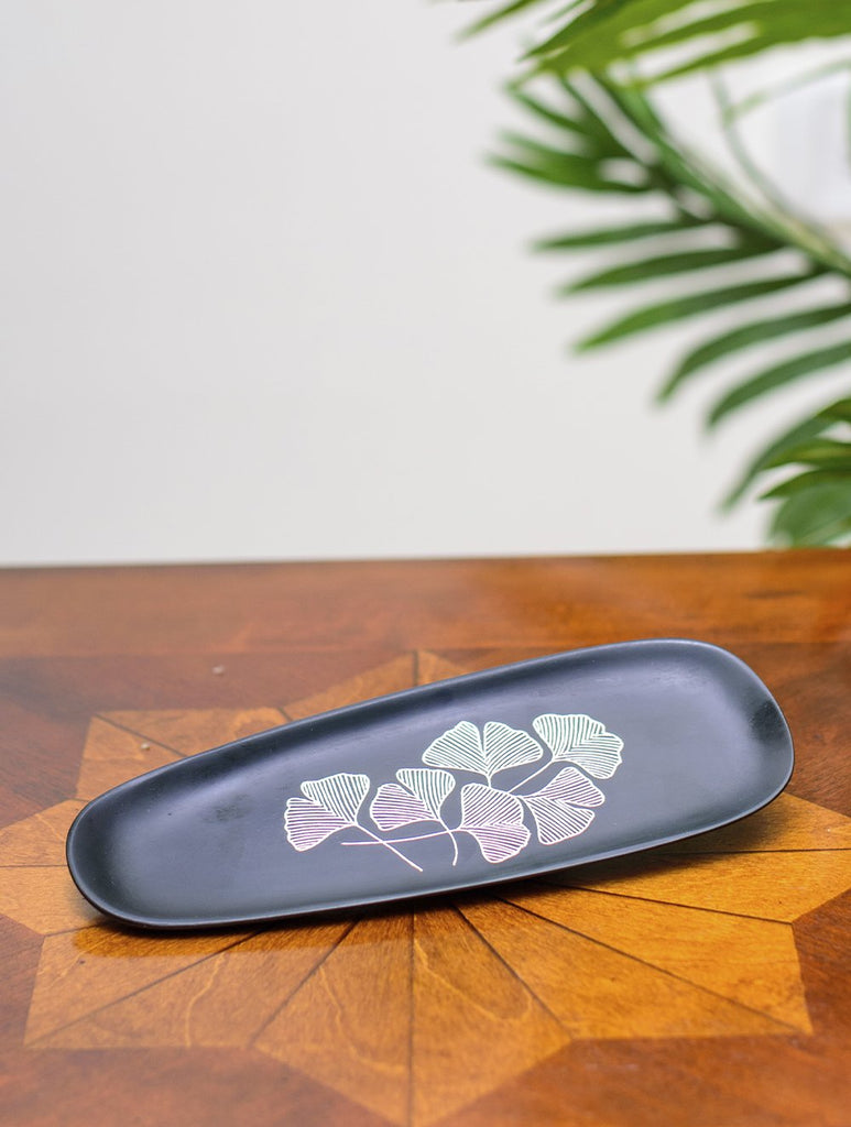 Bidri Craft Flat Tray - Floral