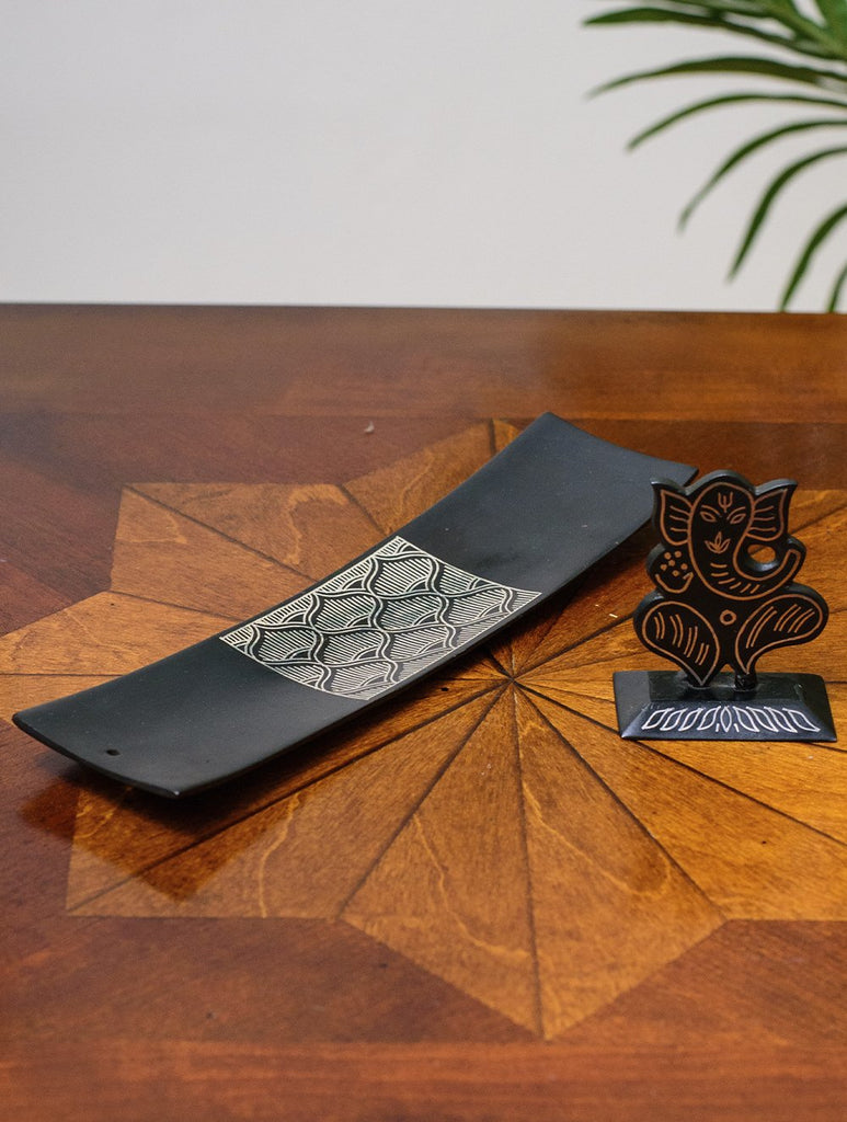 Bidri Craft Set - Ganesha Curio & Incense Tray (Set of 2)