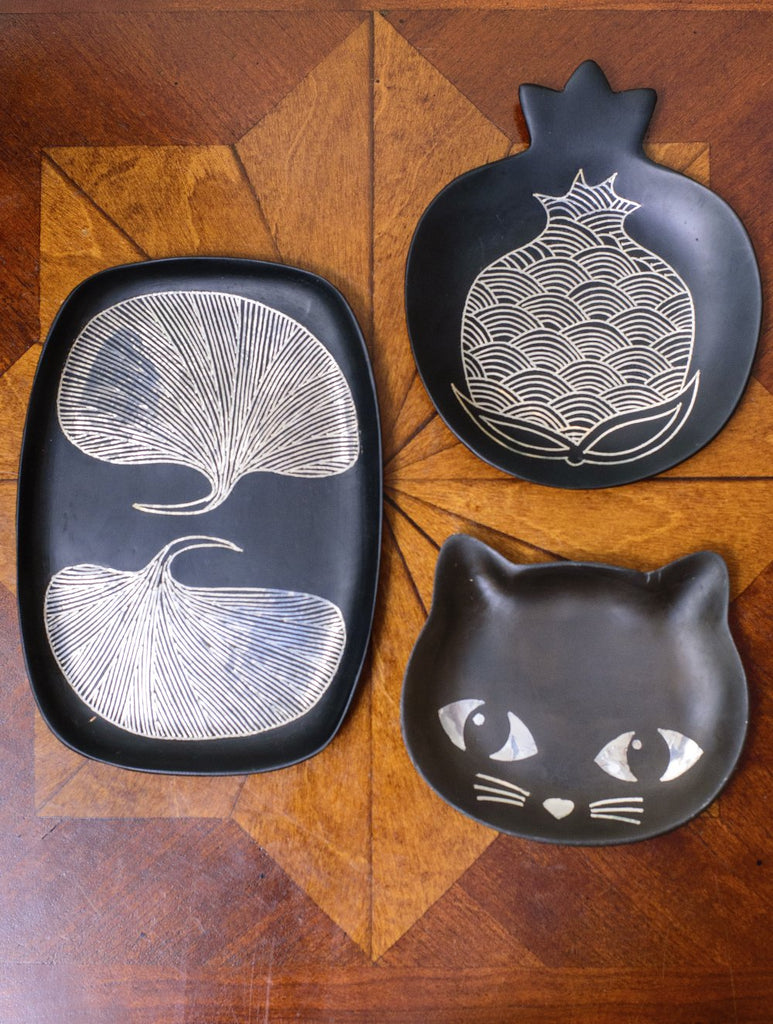 Bidri Craft Set - Small Utility Trays / Curios - Cat, Anar & Leaf (Set of 3)