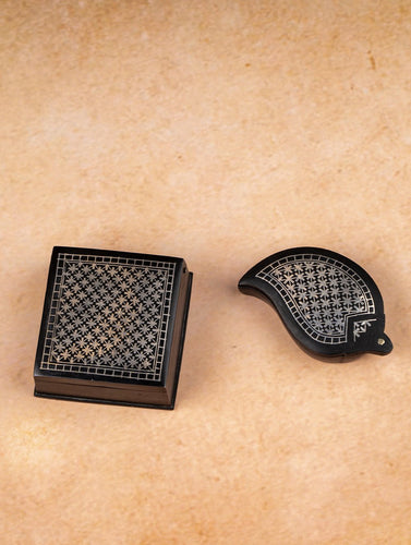 Bidri Craft Small Boxes (Set of 2 - Square Box & Mango Box)