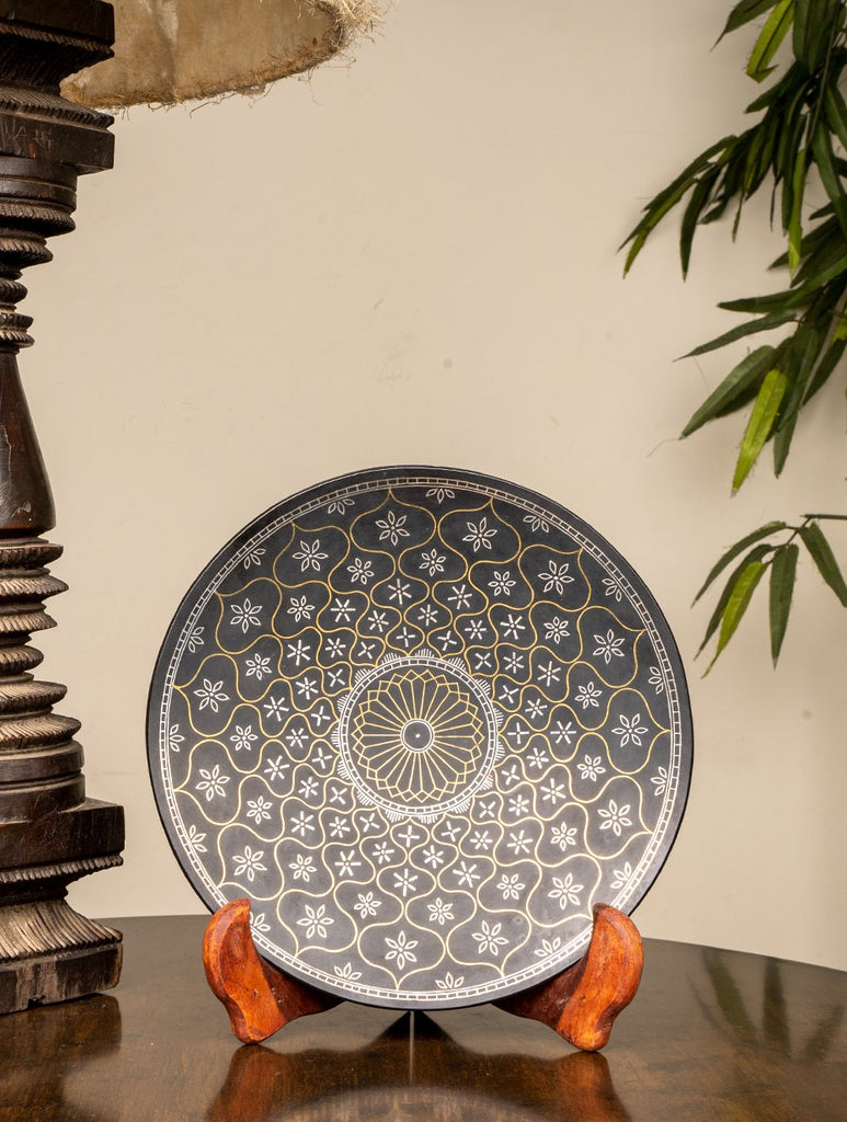 Bidri Craft Wall Plate / Table Curio - Mughal Series (Dia 8")