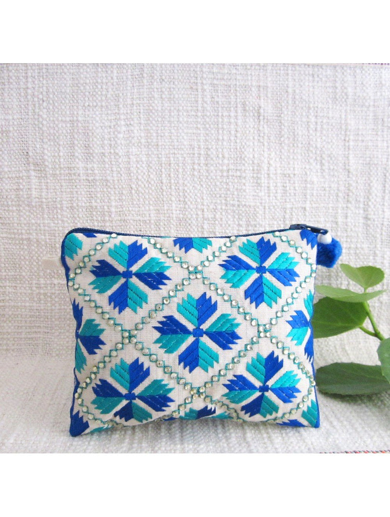 Blue Green Embellished Coin Pouch