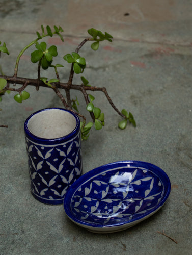 Blue Pottery Bathroom Dispenser Set (2 pc set) - The India Craft House 