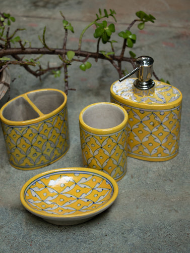 Blue Pottery Bathroom Dispenser Set (4 pc set) - The India Craft House 